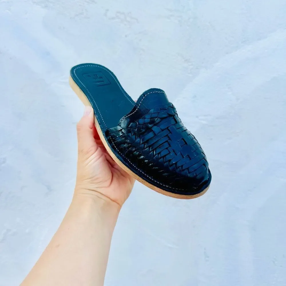 Handmade Black Huarache Slides - Picture 2 of 6